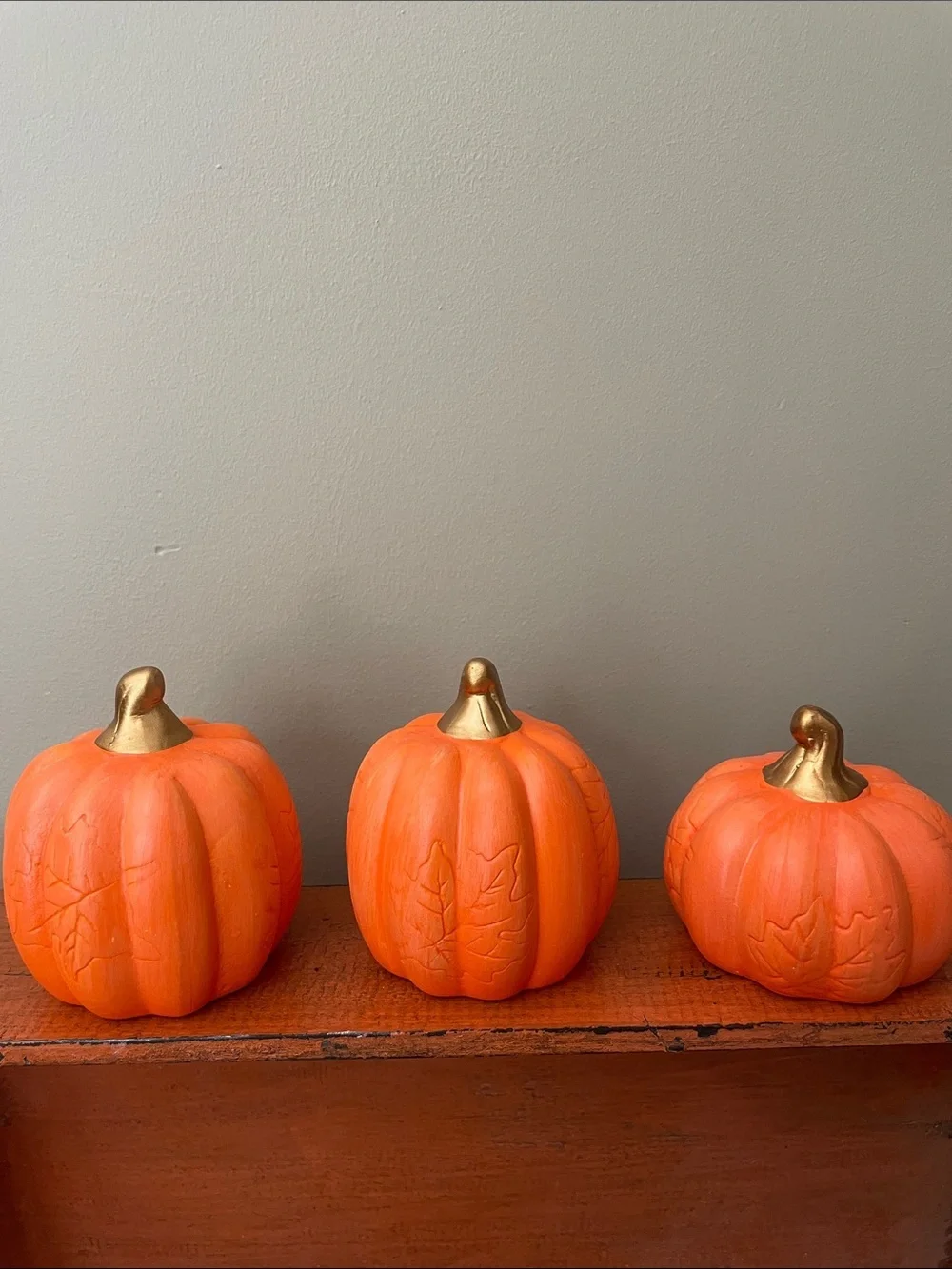 Set of Three Orange and Gold Decorative Pumpkins